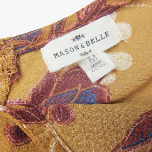 Mason & Belle Boho Tunic Top Medium Sleeveless Lace Ruffle Tan Floral NEW - Picture 8 of 13